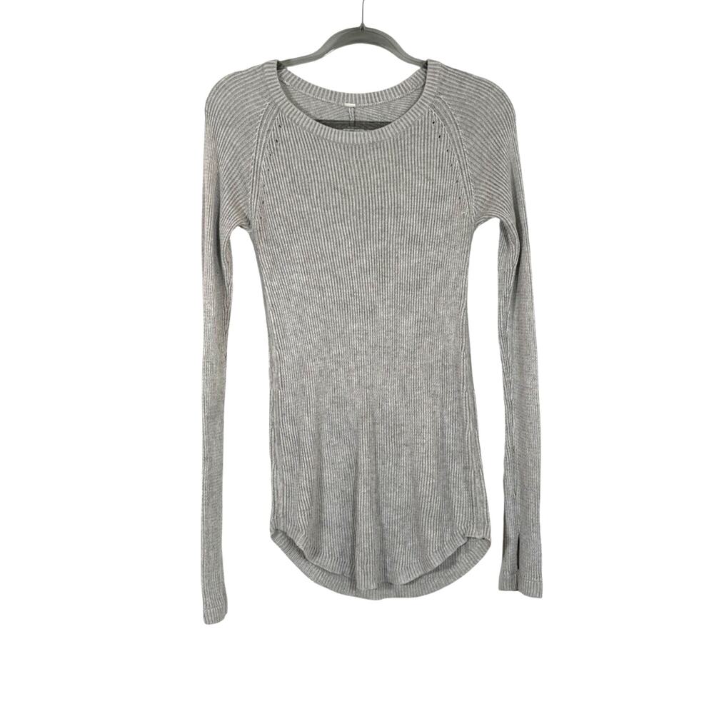 Lululemon Cabin Yogi Long Sleeve White Heathered Light Grey Sz 4 Cashmere Blend